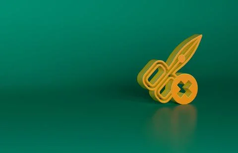 Orange No scissors icon isolated on green background. Minimalism concept. 3D Illustrazione stock
