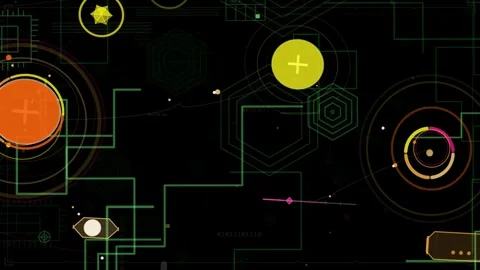 Orange node pulsing while green lines drawing from lower-left linking nodes to Stock Footage 335404384