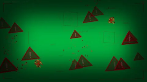 Orange nodes bursting, alert HUD spawning triangles rotating frames warnings Stock Footage 333972233