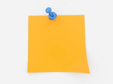 Orange note paper with push pin on white background Stock Illustration