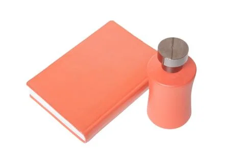 Orange notepad and bubble on white background Foto stock