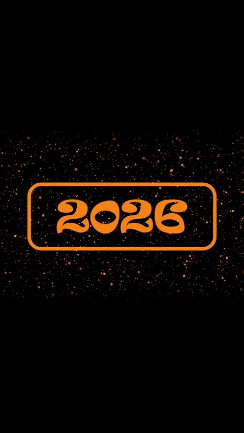 Orange number 2026 in glowing rectangle on dark background with orange part.. 動画素材 331811709