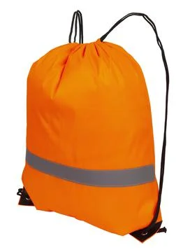 Orange nylon drawstring bag with reflective tape, isolated over white Stock Photos