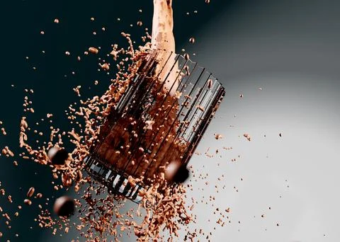 Orange object floating in the water next to a shopping cart Foto stock