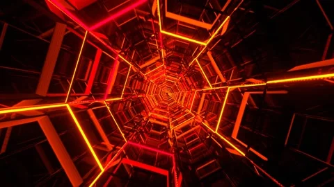 Orange Octagonal Neon Tunnel Background VJ Loop l 4K Stock Footage 294928687