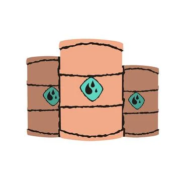 Orange Oil Barrels Set Flat Doodle Icon Illustration Stock Illustration