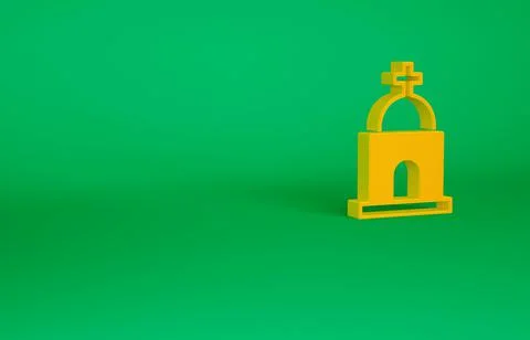 Orange Old crypt icon isolated on green background. Cemetery symbol. Ossuary  Ilustración de archivo