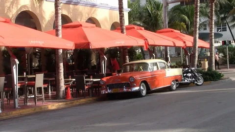 Orange Oldtimer on Ocean Drive in Miami Beach, Florida Video stock 107265482