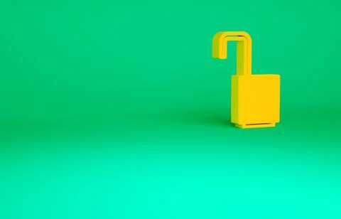Orange Open padlock icon isolated on green background. Opened lock sign. Cybe Stock Illustration