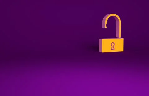 Orange Open padlock icon isolated on purple background. Opened lock sign. Cyb Stock Illustration