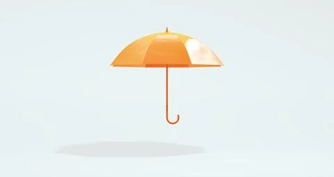 Orange Open Umbrella with Shadow on Soft White Studio Background. 3D Render. Stock Illustration
