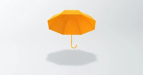 Orange Open Umbrella with Shadow on Soft White Studio Background. 3D Render. Stock Illustration