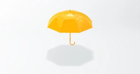 Orange Open Umbrella with Shadow on White Background. 3D Render. Stock Illustration