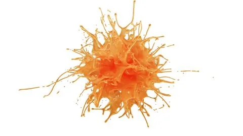 Orange or grapefruit juice explosion in slow motion. Fruit liquid drops splash Ilustración de archivo