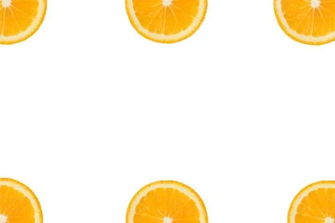 Orange or lemon pattern in the corners on white isolated background. Stock Photos