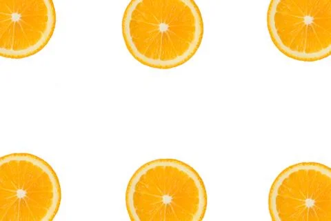 Orange or lemon pattern on the edges of white isolated background. Stock Photos