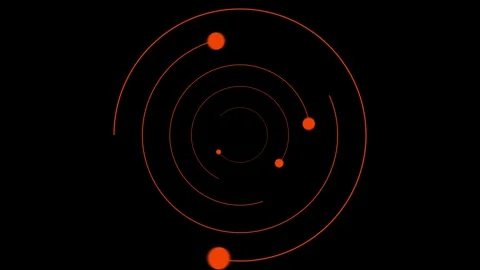 Orange orbital paths with planets on black background multiple concentric Vidéo 333031167