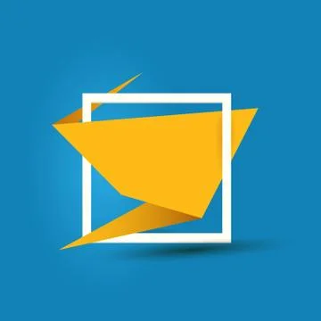 Orange origami speech bubble or banner isolated on blue background. Ribbon Stockillustratie