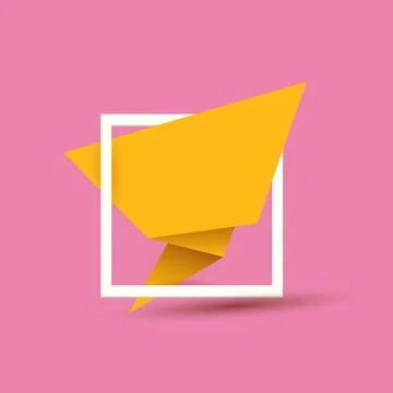 Orange origami speech bubble or banner isolated on pink background. Ribbon 스톡 일러스트
