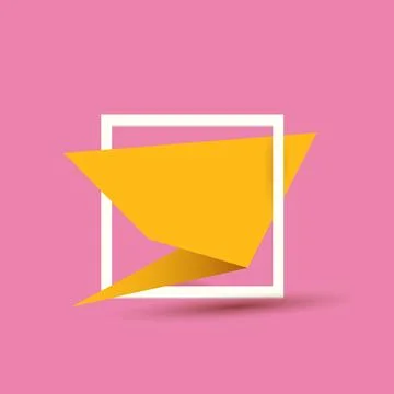 Orange origami speech bubble or banner isolated on pink background. Ribbon Stockillustratie