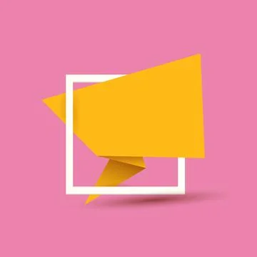 Orange origami speech bubble or banner isolated on pink background. Ribbon Stock Illustration