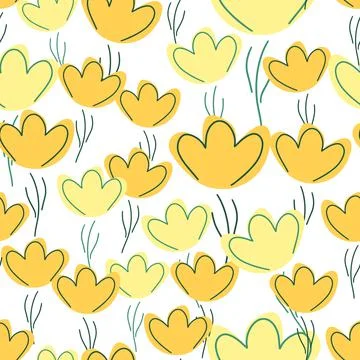 Orange outline simple flowers elements seamless pattern. Isolated floral back Illustrazione stock