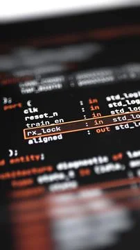 Orange outlined receive lock input in VHDL code 스톡 사진