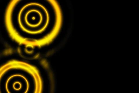 Orange overlapping circles with sound waves oscillating on black backdrop, ab Stock Illustration
