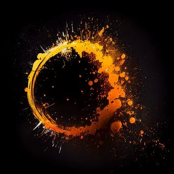Orange paint circle splash isolated on black background. Ilustração Stock