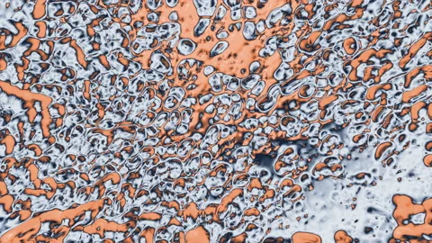 Orange paint on a gray background transforms and moves 스톡 동영상 134628047