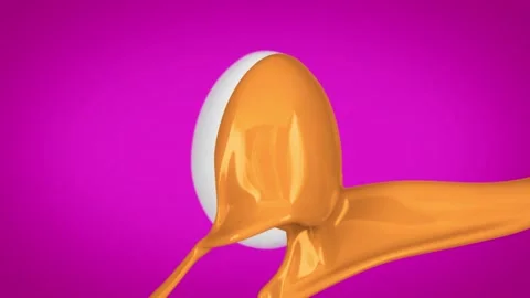 Orange paint pours onto white egg against bright magenta background Stock Footage 327594276