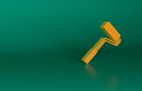 Orange Paint roller brush icon isolated on green background. Minimalism concept Illustration