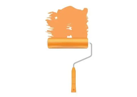 Orange paint roller with orange paint splash on white background Stock Illustration