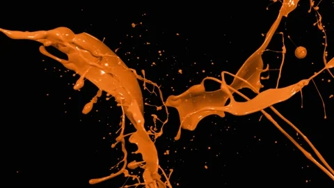 Orange paint splash thrown in slow motion, liquid isolated on black (4K) Stock Footage 137112835