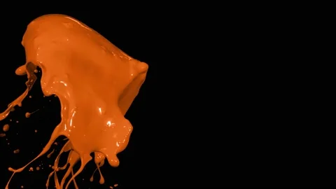 Orange paint splash thrown in slow motion, liquid isolated on black (4K) Stock Footage 137112942