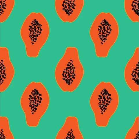 Orange papaya pattern on green. seamless pattern Illustrazione stock