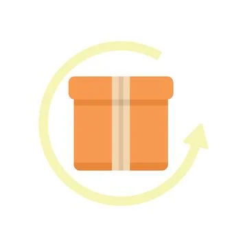 Orange parcel box rotating with circular arrow signifying return process Stock Illustration