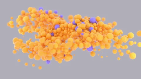 Orange particles appear on a gray background and move to the center Stock Footage 134673131