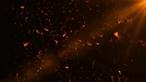 Orange particles exploding in dark space with light flare motion Stock Footage 324882812