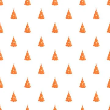 Orange party hats seamless pattern celebrating festive events Stock Illustration