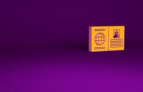 Orange Passport with biometric data icon isolated on purple background. Ident 스톡 일러스트