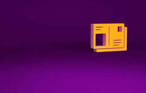 Orange Passport with visa stamp icon isolated on purple background. Identific Stock Illustration