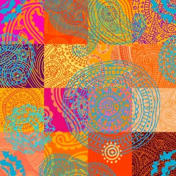 Orange patchwork with ornament Illustrazione stock