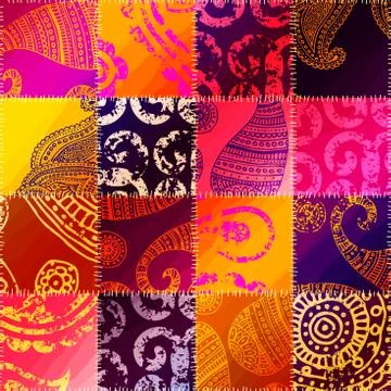 Orange patchwork with ornament Stockillustratie