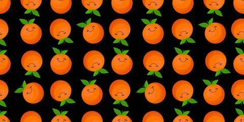 Orange pattern on a black background. Cute orange character with face.. Stock Illustration