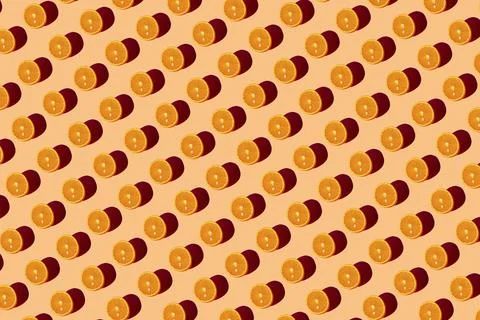Orange pattern on a orange background. Pop art design, creative citruses. Yellow Foto stock