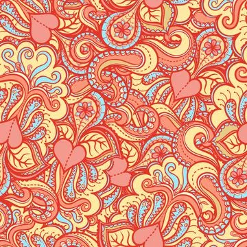Orange pattern with pink hearts Stock Illustration