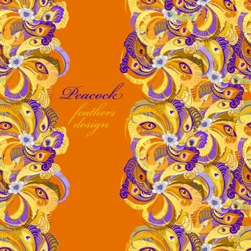 Orange peacock feathers pattern background. Text place. Stock Illustration