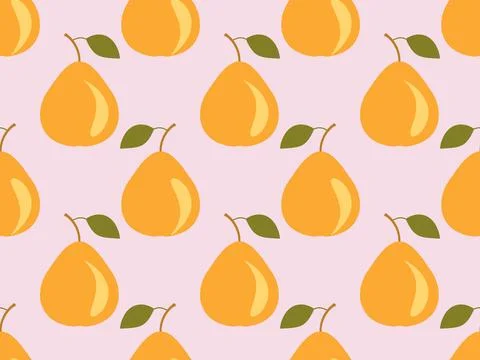 Orange pears seamless pattern. Pear fruit with one leaf in retro style. Des.. 스톡 일러스트