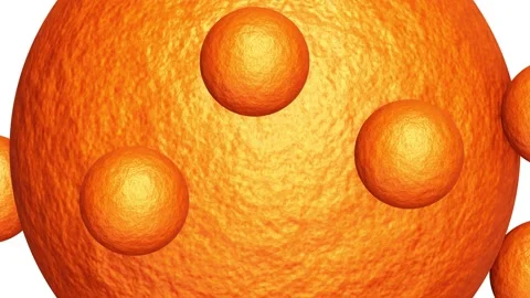 Orange peel sphere with rolling small orange spheres looping 3D animation Stock Footage 204066805